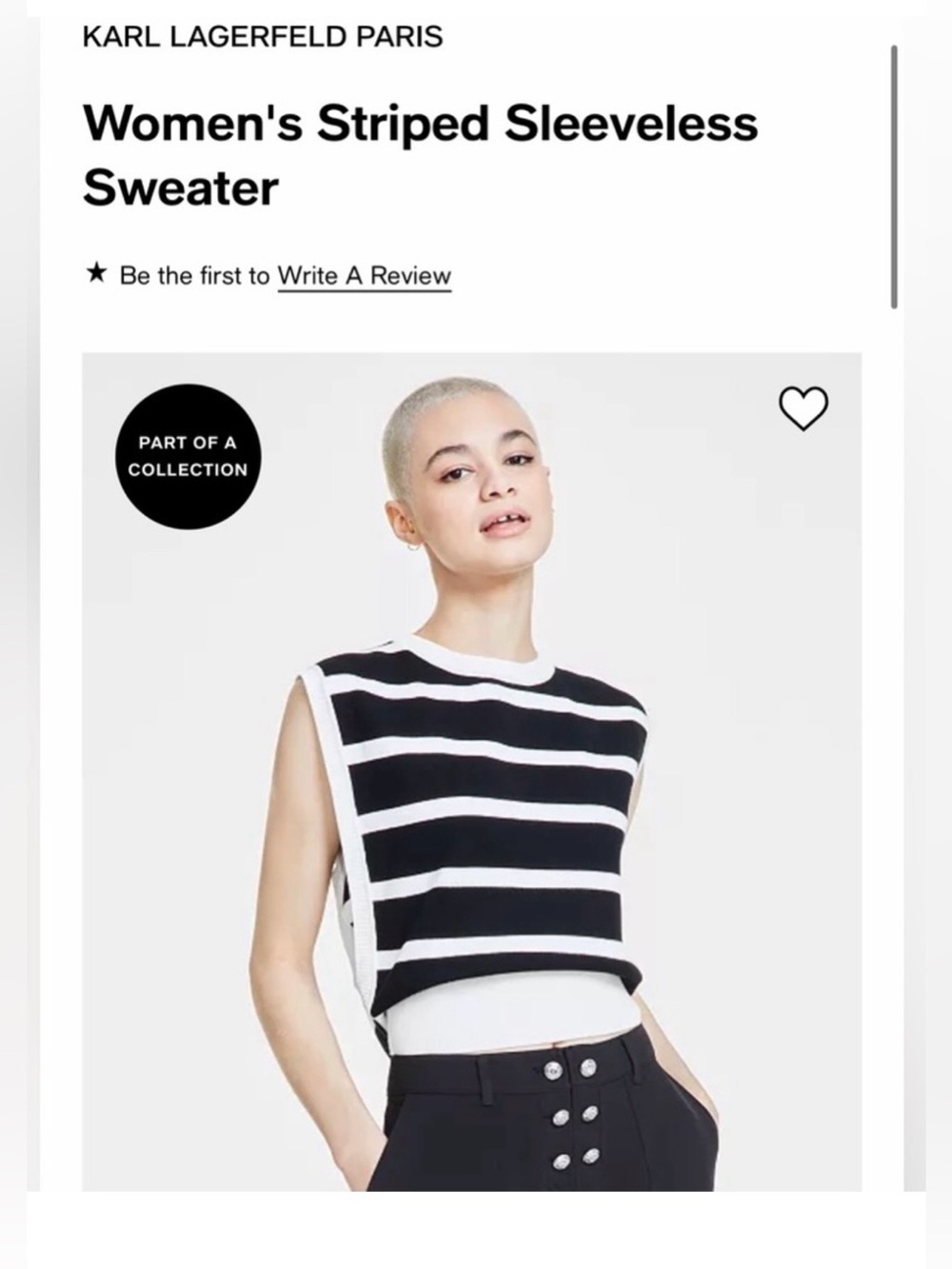 Karl Lagerfeld Black and White Striped Sleeveless Crew Sweater